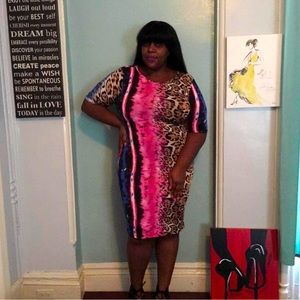 NEW!! Blue/Pink leopard mid sleeve bodycon dress